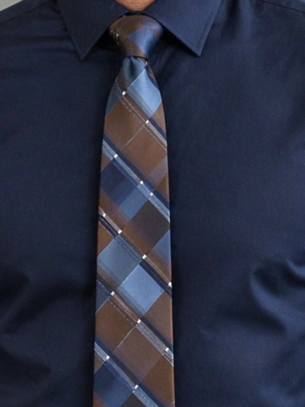Calvin Klein Men's Necktie Print Silver Brown Squares 58 X 3.5" W 100% Silk New